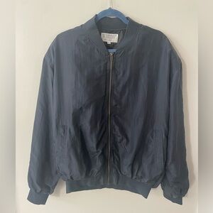 WHITBY 100% Washed Silk Vintage Bomber Jacket Unisex Navy Size F3